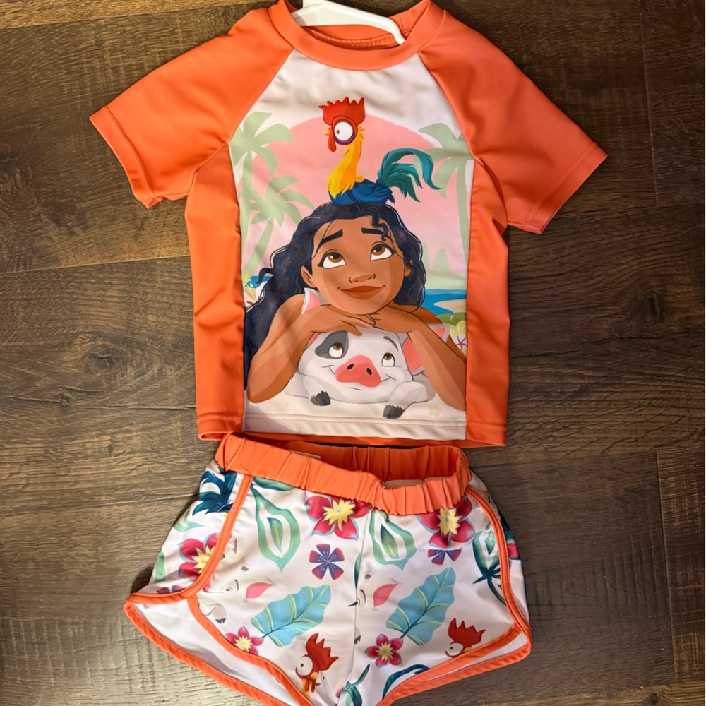 Disney Moana Kids Rashguard Set - Orange and White